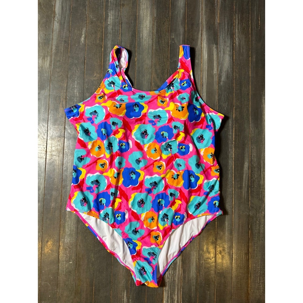 Eytino Floral Lattice Back One Piece Swimsuit Pink Blue Orange Bathing Suit